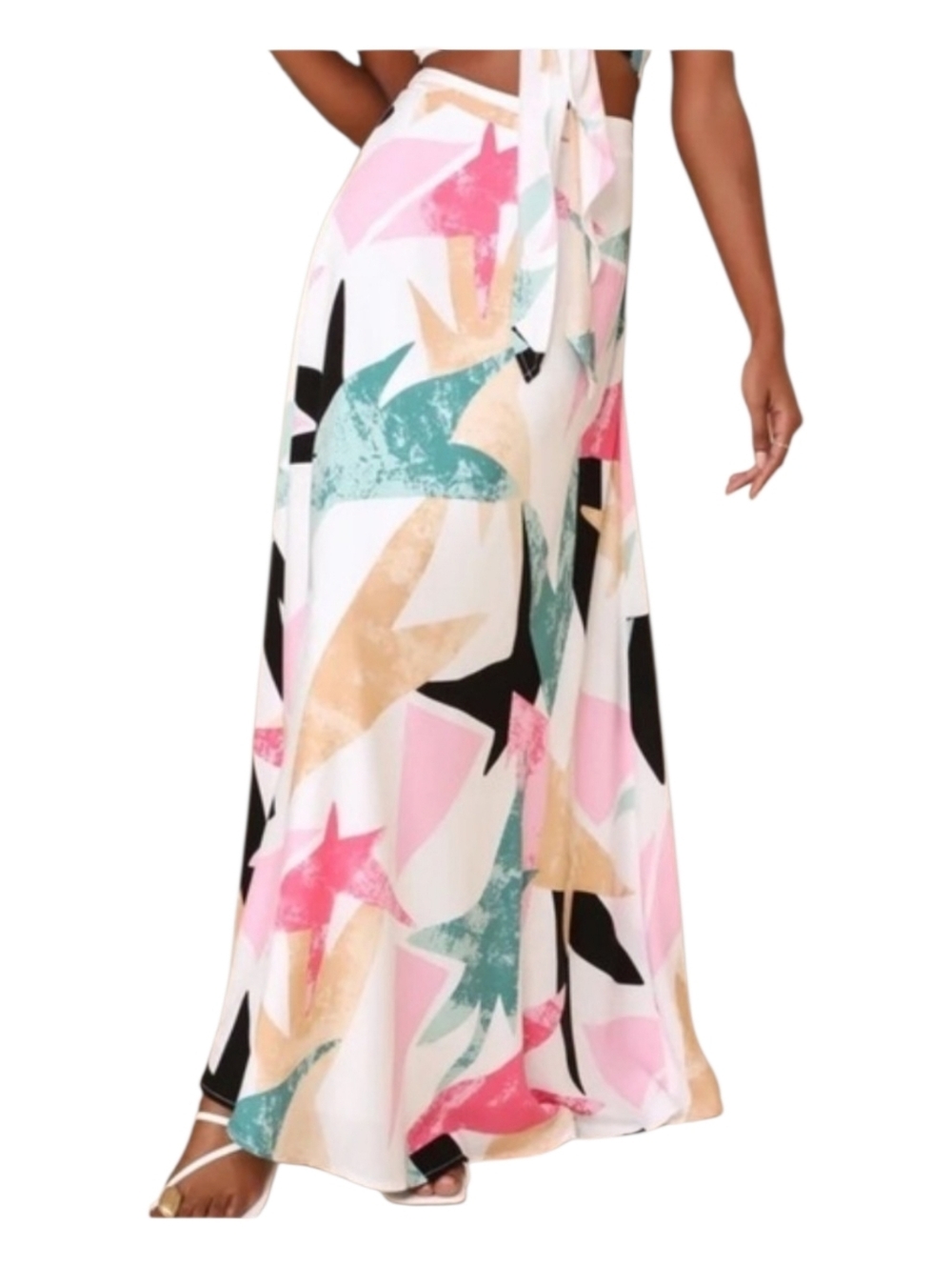 Lulus Abstract Print Maxi Skirt Medium Pastel Geometric Flowy Resort Summer NWT
